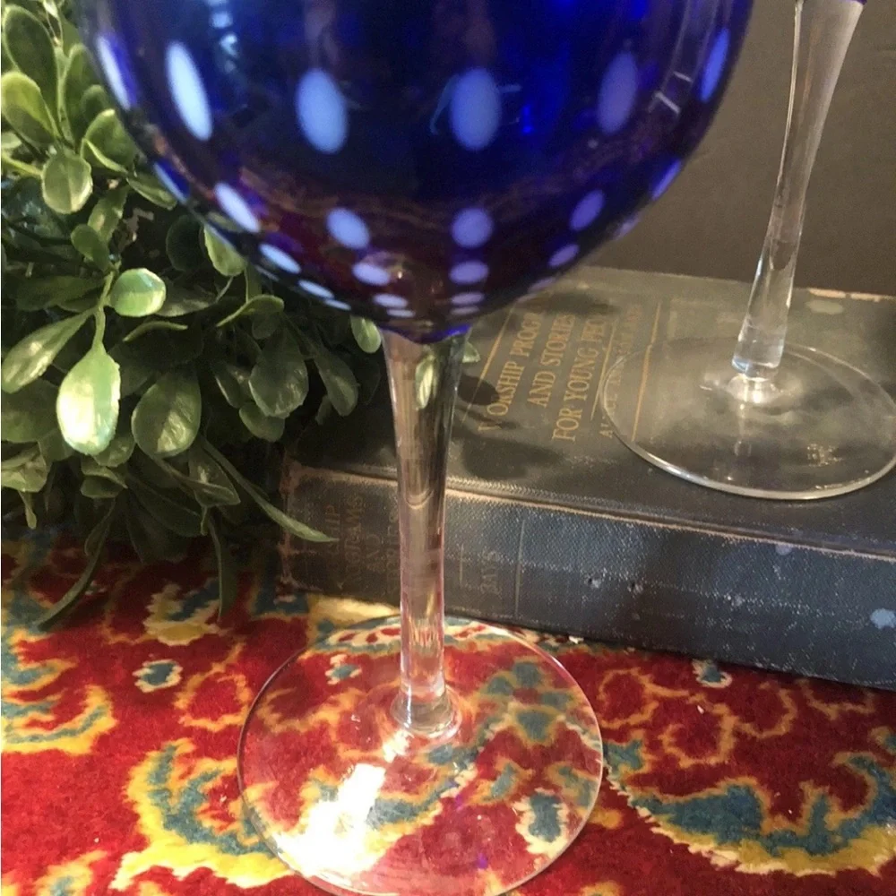 2 Artland Cambria‎ Cobalt Blue Pearl Dot Wine Water Glasses Excellent Condition